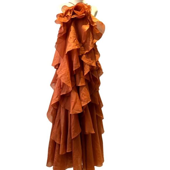 AJE Pandorea Layered Maxi Dress Floral Ruffle Coral Clay US 6 NWT - Picture 7 of 16